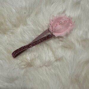 Pink 2" Shabby Flower with Pearl Center on a Pink Glitter FOE elastic headband